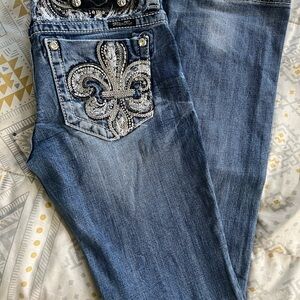 Miss Me Blue Fleur-de-Lis Boot Cut Jeans